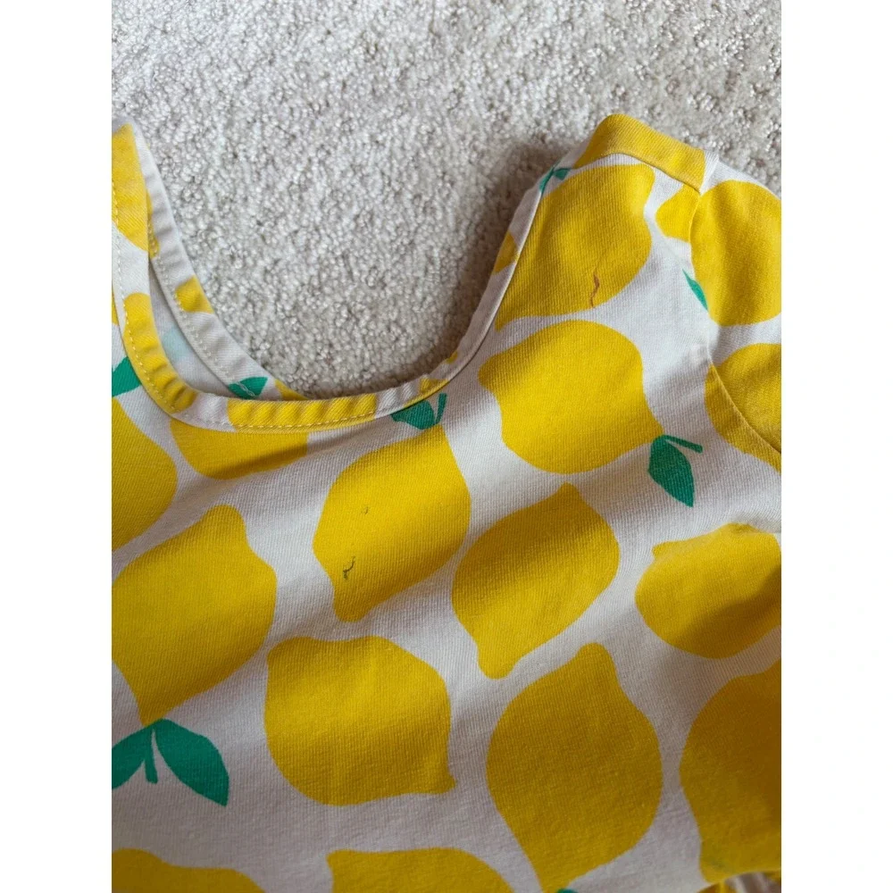 Hanna Andersson Dress Girls 4 Yellow Lemon Print Skater Cotton Pockets